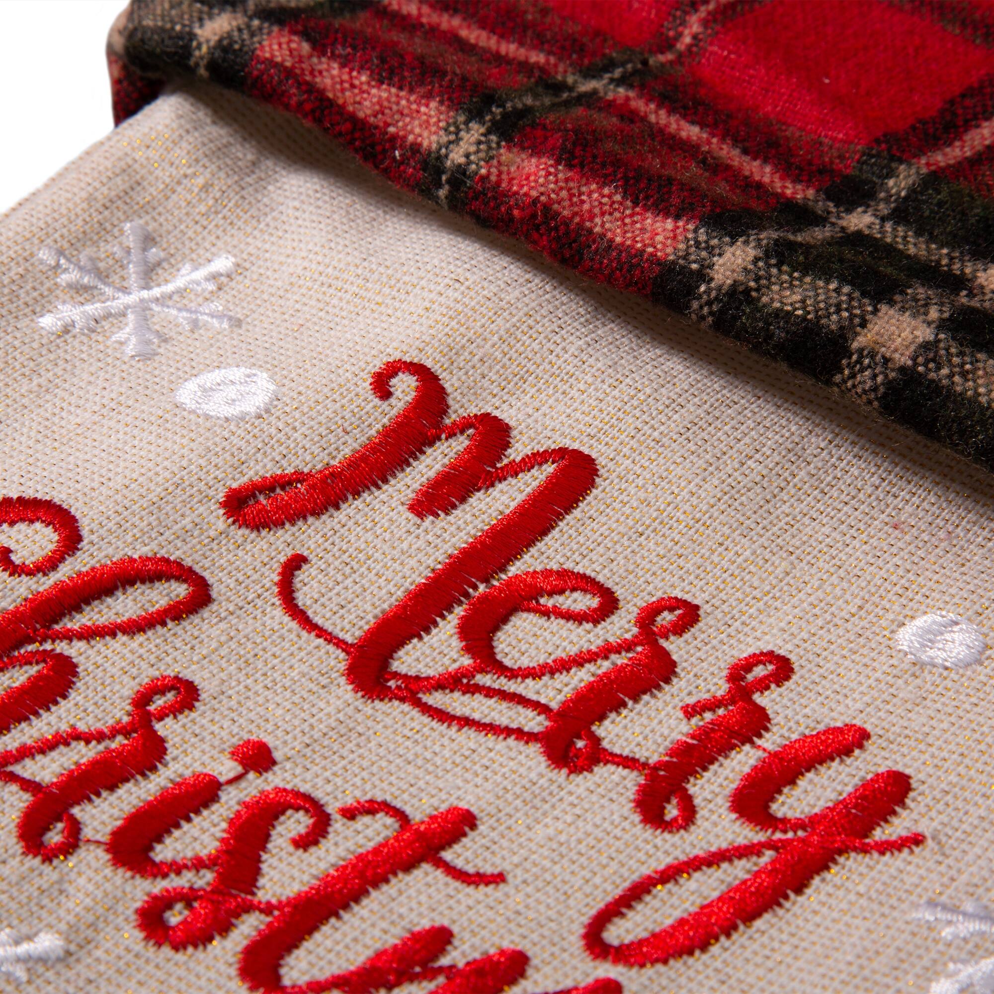 Glitzhome® 21" Embroidered Red Truck Linen Christmas Stocking